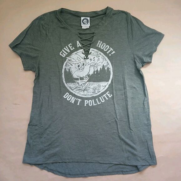 Womens Give A Hoot Don't Polute Woodsy Owl T-shirt XXL Heather Green Jerry Leigh - Picture 1 of 7